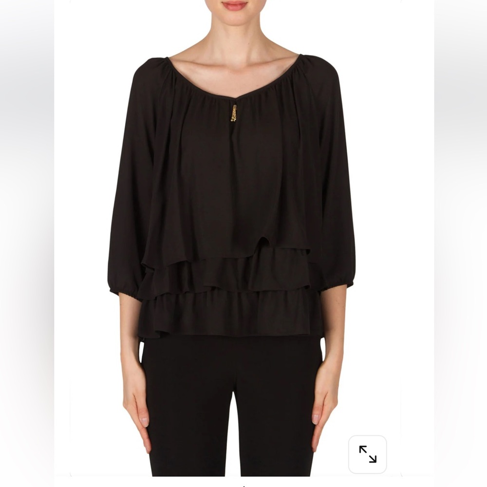 Joseph Ribkoff Blouse Tiered Ruffle Hem Black size 8